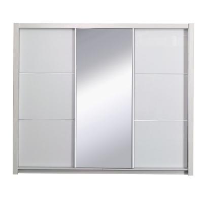 Armoire, garde-robe SENA 208 cm deux portes avec miroir, dressing complet avec penderie et &eacute;tag&eacute;res, blanc brillant 