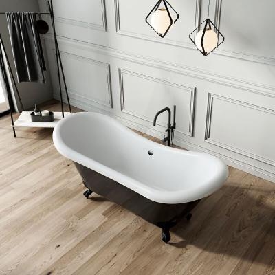 Baignoire &icirc;lot r&eacute;tro DARLINGTON Noire 175 cm Pieds de Lion Bronze jaune vieilli