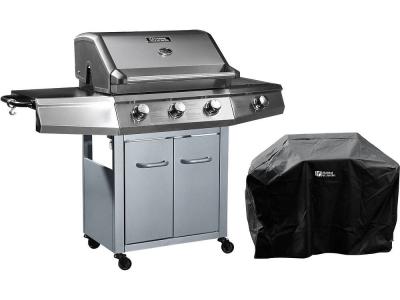 HABITAT ET JARDIN Barbecue Gaz avec LED ""Bingo 4"" - 4 br&ucirc;leurs dont 1 lat&eacute;ral - 14kW + Housse protection - Argent&eacute;