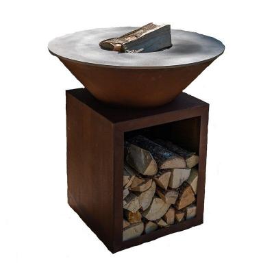 GRILL CHIC Bras&eacute;ro plancha avec meuble range bois Le Classique en corten 80x90 Barbecue d'ext&eacute;rieur Grill'Chic