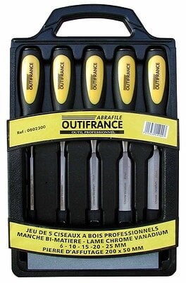 OUTIFRANCE  &ndash; Malette de 5 ciseaux &agrave; bois manche bi-mati&egrave;re