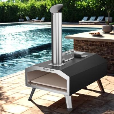 BEYOND BLUE Four &agrave; pizza portable &agrave; pellet - Acier Inoxydable - Noir et gris - Avec Roulette et Pelle 