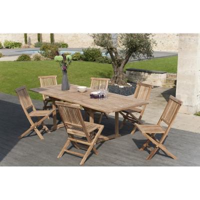 MACABANE Table de jardin et chaises en bois teck 8/10 personnes