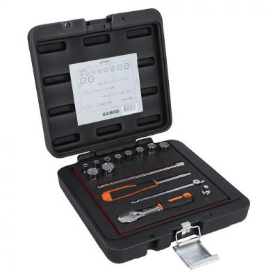 BAHCO Jeu Douilles 1/4 12 Pans Pouces + Cliquet 15 Pi&egrave;ces
