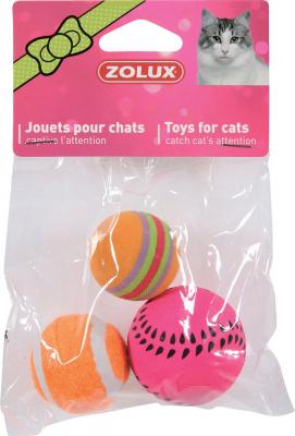 ZOLUX  Pack de 3 Balles Jouets Vari&eacute;es pour Chat 4 cm