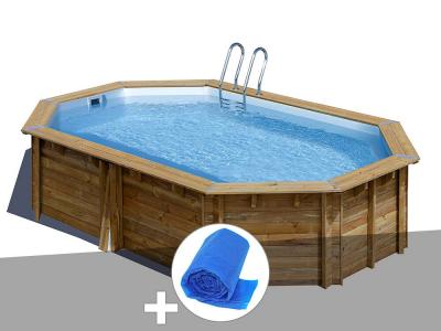 GRE Kit piscine bois Gr&eacute; Canelle 5,51 x 3,51 x 1,19 m + B&acirc;che &agrave; bulles