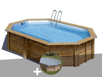 GRE Kit piscine bois Gr&eacute; Canelle 5,51 x 3,51 x 1,19 m + B&acirc;che hiver