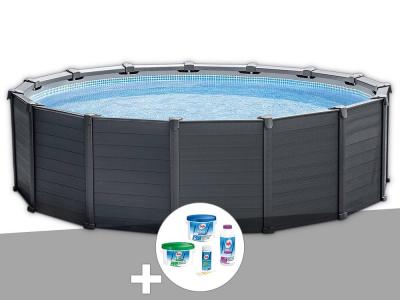 INTEX  - Kit piscine tubulaire Graphite ronde 4,78 x 1,24 m + Kit traitement au chlore