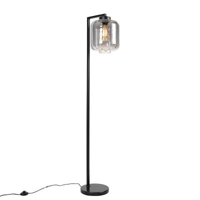 QAZQA Lampadaire design noir avec verre fum&eacute; - Qara