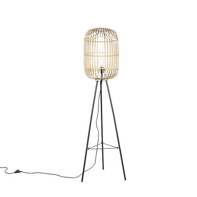 QAZQA Lampadaire rural intelligent en rotin avec WiFi A60 - Manille