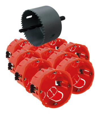 ZENITECH  - Lot de 10 bo&icirc;tes encastrement placo &Oslash;67mm + scie-cloche - Rouge