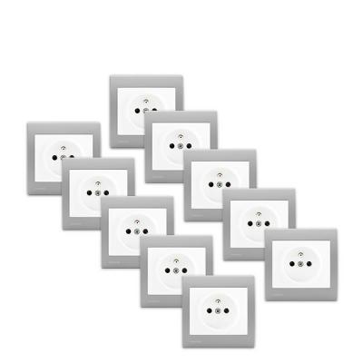 SIEMENS  - Lot de 10 Prise 2P+T Blanc Delta Iris + Plaque basic Silver