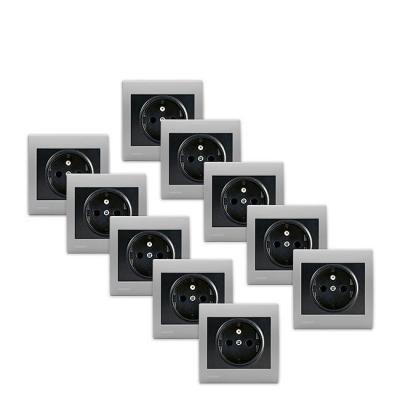SIEMENS Lot de 10 Prises 2P+T Anthracite Delta Iris + Plaques basic Silver-