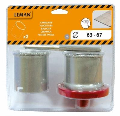 LEMAN Lot de 2 Tr&eacute;pans Concretion Carbure Diam63/67 Foret+Embase Fa&iuml;ence 