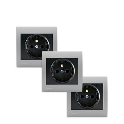 SIEMENS  - Lot de 3 Prise 2P+T Anthracite Delta Iris + Plaque basic Silver