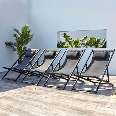 CONCEPT USINE Transat de jardin gris en aluminium, Tevata - lot de 4