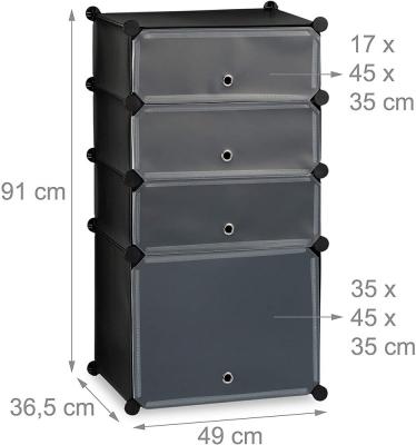 Meuble &agrave; chaussures &eacute;tag&egrave;re armoire avec 4 casiers 91 cm noir 13_0001635_2 