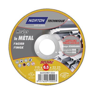 NORTON Meule d'&eacute;barbage &agrave; moyeu d&eacute;port&eacute; 115x6.5x22.2 specifA24 grain24