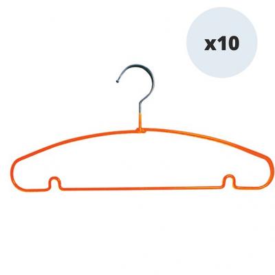 MSV  Lot de 10 cintres en Acier plastifi&eacute; antiglisse Orange