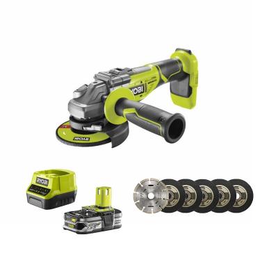 RYOBI Meuleuse d'angle brushless 18V OnePlus R18AG7-0 -  - 1 Batterie 2.5Ah - kit 6 disque 125 mm