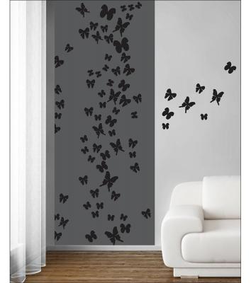 PLAGE Papier peint d&eacute;coration murale panoramique noir avec envol&eacute;e de papillons, 250 cm X 96 cm. 