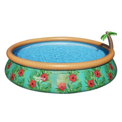 BESTWAY Piscine hors sol imprim&eacute;e fleurs 457x84cm avec fontaine int&eacute;gr&eacute;e