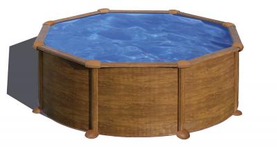 GRE Piscine acier aspect bois Mauritius ronde 3,70 x 1,32 m - Gr&eacute;