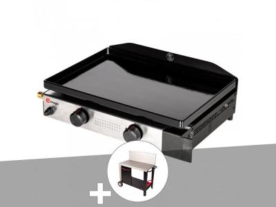 SOMAGIC Plancha gaz &agrave; poser 2 br&ucirc;leurs Solia 200 -  + Chariot plancha en m&eacute;tal Salvia