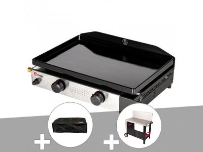 SOMAGIC Plancha gaz &agrave; poser 2 br&ucirc;leurs Solia 200 - + Housse de protection + Chariot plancha en m&eacute;tal Salvia