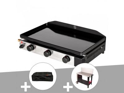 SOMAGIC Plancha gaz &agrave; poser 3 br&ucirc;leurs Solia 300 - + Housse de protection + Chariot plancha en m&eacute;tal Salvia