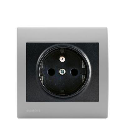 SIEMENS  - Prise 2P+T Anthracite Delta Iris + Plaque basic Silver