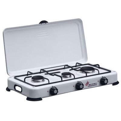 INTEC R&eacute;chaud gaz 3 feux 4100w br&ucirc;leurs fonte couvercle plaque de cuisson gaz butane ou propane