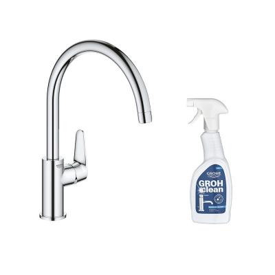 GROHE Mitigeur cuisine Start Curve Bec haut Chrom&eacute; + nettoyant robinetterie GrohClean