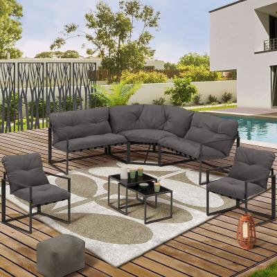 IDMARKET Salon de jardin bas nairobi 8 places salon d'angle en acier gris anthracite