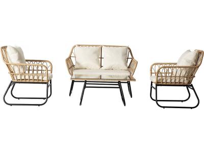HABITAT ET JARDIN Salon de jardin en rotin melo - 4 personnes - noir-bambou