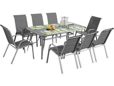HABITAT ET JARDIN Salon de jardin textil&egrave;ne ""cordoba + Porto"" 8 personnes gris clair