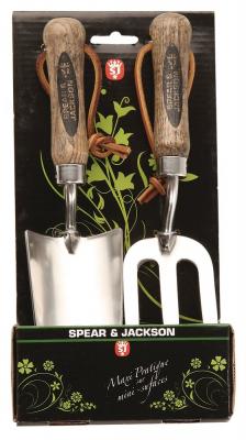 S&J Set de 2 mini outils &agrave; fleurs inox manche bois Spear & Jackson