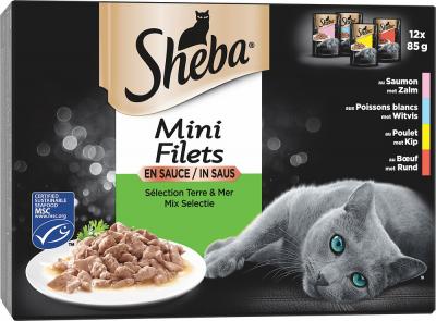 SHEBA  Mini Filets S&eacute;lection Terre & Mer pour chat 4 x (12 x 85 g)
