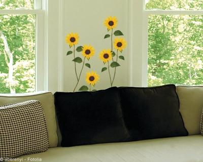 PLAGE D&eacute;coration adh&eacute;sive Tournesols, Polyvinyle, Jaune, 21 x 0.1 x 29.6 cm