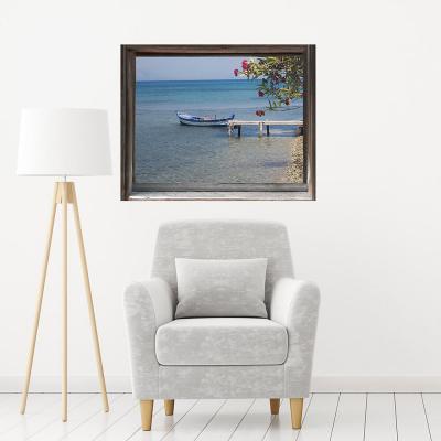 PLAGE  Sticker Fenetre trompe l`oeil adh&eacute;sive - Fenetre sur l`eau60x75 cm
