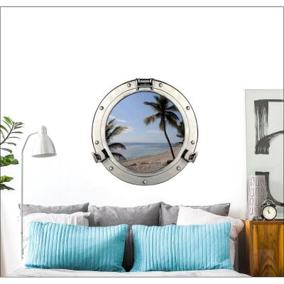 PLAGE D&eacute;coration adh&eacute;sive Hublot  Trompe l'&OElig;il Fen&ecirc;tre, Polyester, Multicolore, 75 x 0,1 x 60 cm