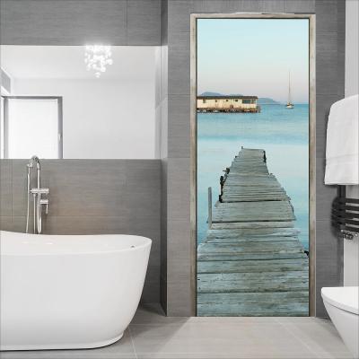 PLAGE Sticker mural 175 cm X 60 cm - D&eacute;coration int&eacute;rieure avec photo de ponton et cabane de p&ecirc;cheur, vue sur la mer - Id&eacute;e originale pour porte. 
