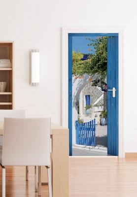 PLAGE Trompe l'oeil porte Adh&eacute;sif La Maison Bleue, Polyvinyle, Multicolore, 83 x 0, 1 x 204 cm