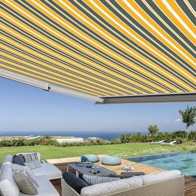 COTE STORE Store banne coffre int&eacute;gral 4,5 x 3,5 m motoris&eacute; et manuel ext&eacute;rieur pour terrasse - Gris jaune