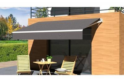 OMBRAZUR Store banne Loggia LITE Blanc 3,5x2,5m Manuel - Toile Grise Anthracite 