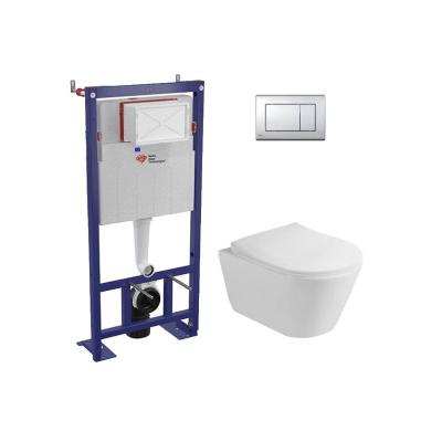 SWISS AQUA TECHNOLOGIES Pack WC B&acirc;ti-support autoportant, WC sans bride Lucco Avva, Abattant softclose, Plaque Chrome