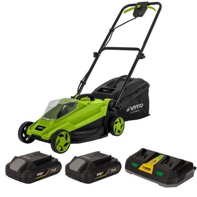 VITO Tondeuse 20V + 2 Batteries lithium 3.0Ah + Chargeur double Gazon 300m2 - Bac 30L