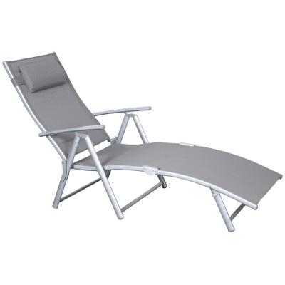 UNIVERS DU PRO Transat Alu GRIS Dossier r&eacute;glable Bain de soleil Jardin Piscine Plage