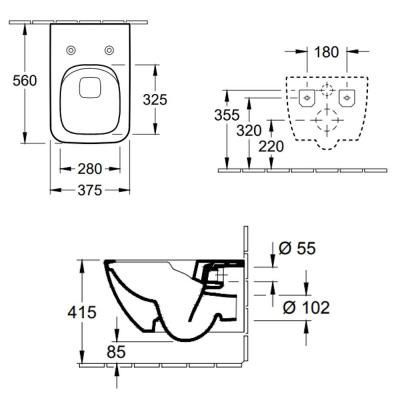 Pack wc suspendu sans bride venticello + abattant + plaque blanche + b&acirc;ti grohe