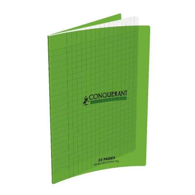 CONQUERANT Cahier Piqures Grand Carreaux Polypropyl&egrave;ne 17x22 32p 90g - Vert
